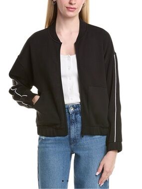 NEW Z Supply Black Bomber Jacket with White Seamed Sleeve Stripes NWT